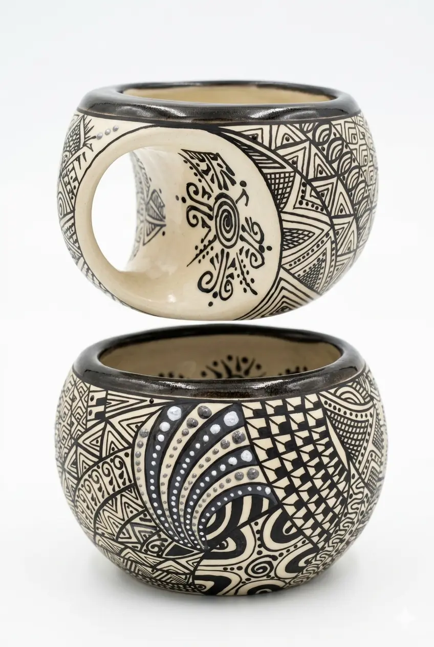 Taza de autor en cerámica artesanal con textura al tacto, hecha a mano